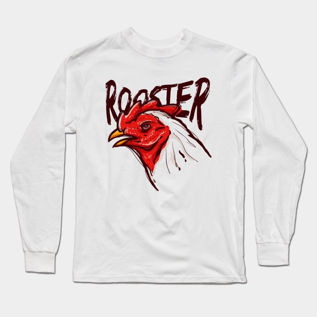 Rooster Sketch Long Sleeve T-Shirt by Mako Design 